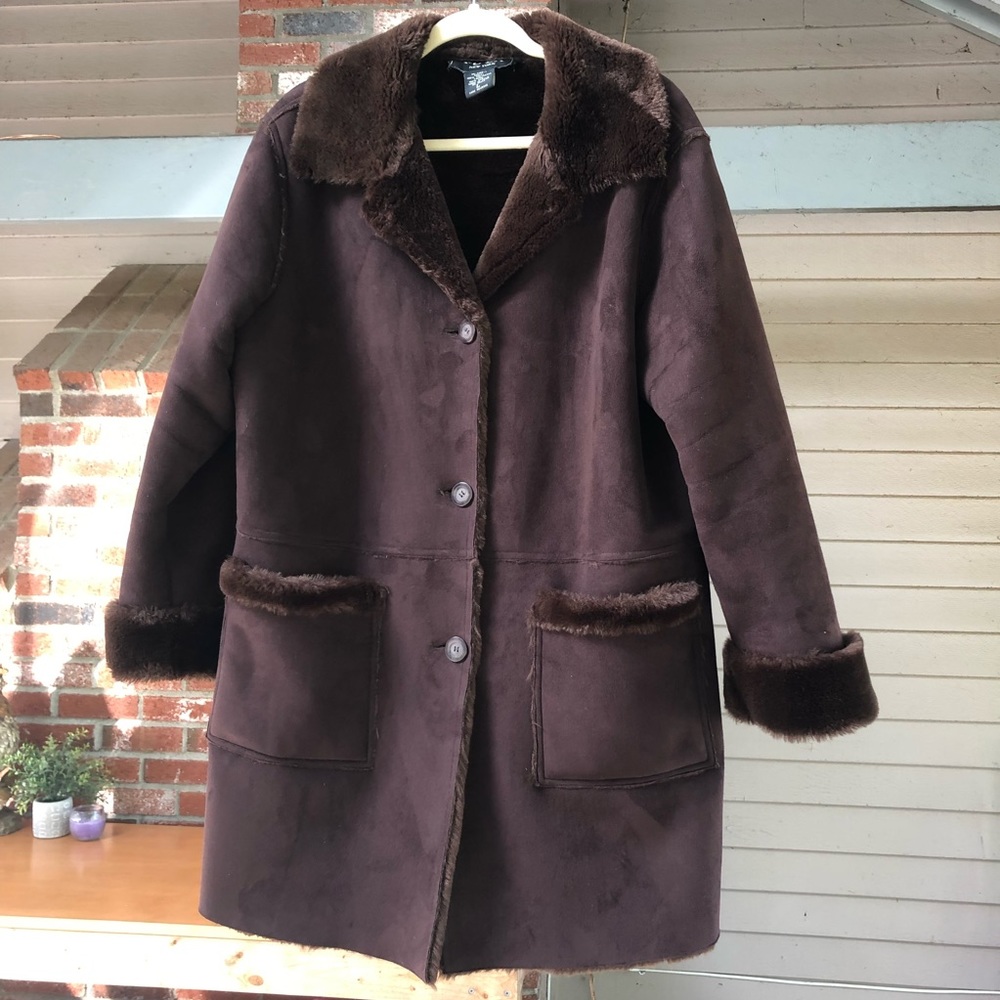 FU DA Brown Faux Suede/Faux Fur Coat